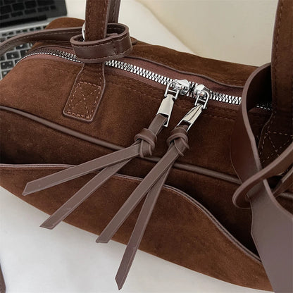 MOODS 2025 Autumn Latest Commute Shoulder Bags For Women PU Suede Pure Color Large Capacity Boston Bag Luxury Designer Handbags