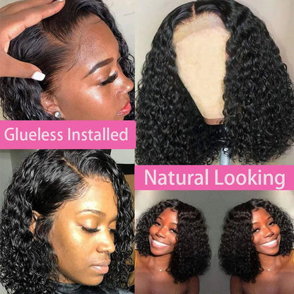 Short Bob Glueless Wigs Deep Wave Glueless Human Hair Ready To Wear 180% Pre Cut Lace 4x4 13x4 Culry Lace Front Human Hair Black