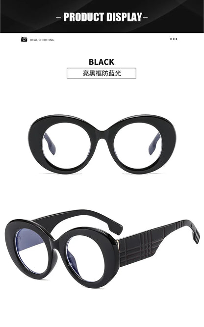 Retro Stripe Yellow Anti Blue Light Glasses For Women 2025 Luxury Brand Large Round Eyeglasses Frame Retro Transparent Glasses