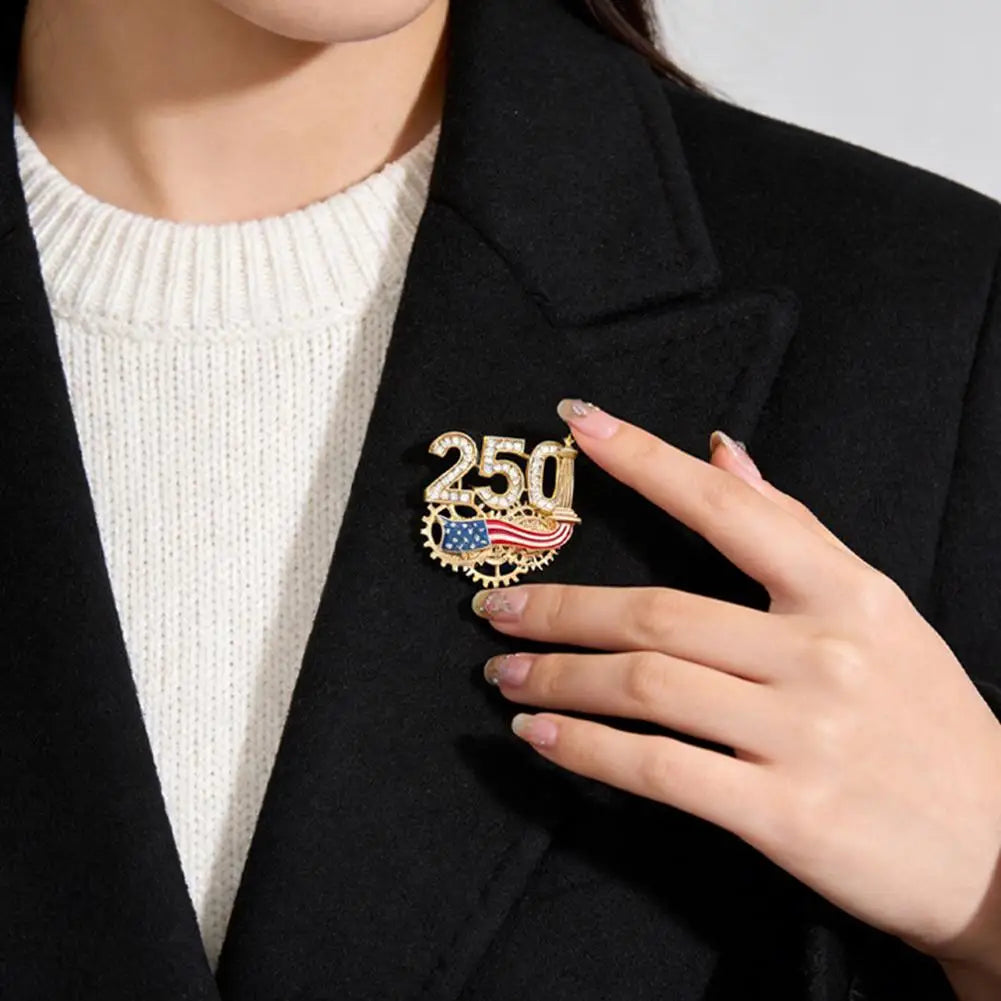 USA 250th Anniversary Brooch Rhinestone 250 Flag Pin Alloy Badge For Independence Day Patriotic Gift Decorative Clothes