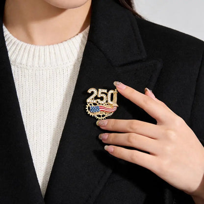 USA 250th Anniversary Brooch Rhinestone 250 Flag Pin Alloy Badge For Independence Day Patriotic Gift Decorative Clothes
