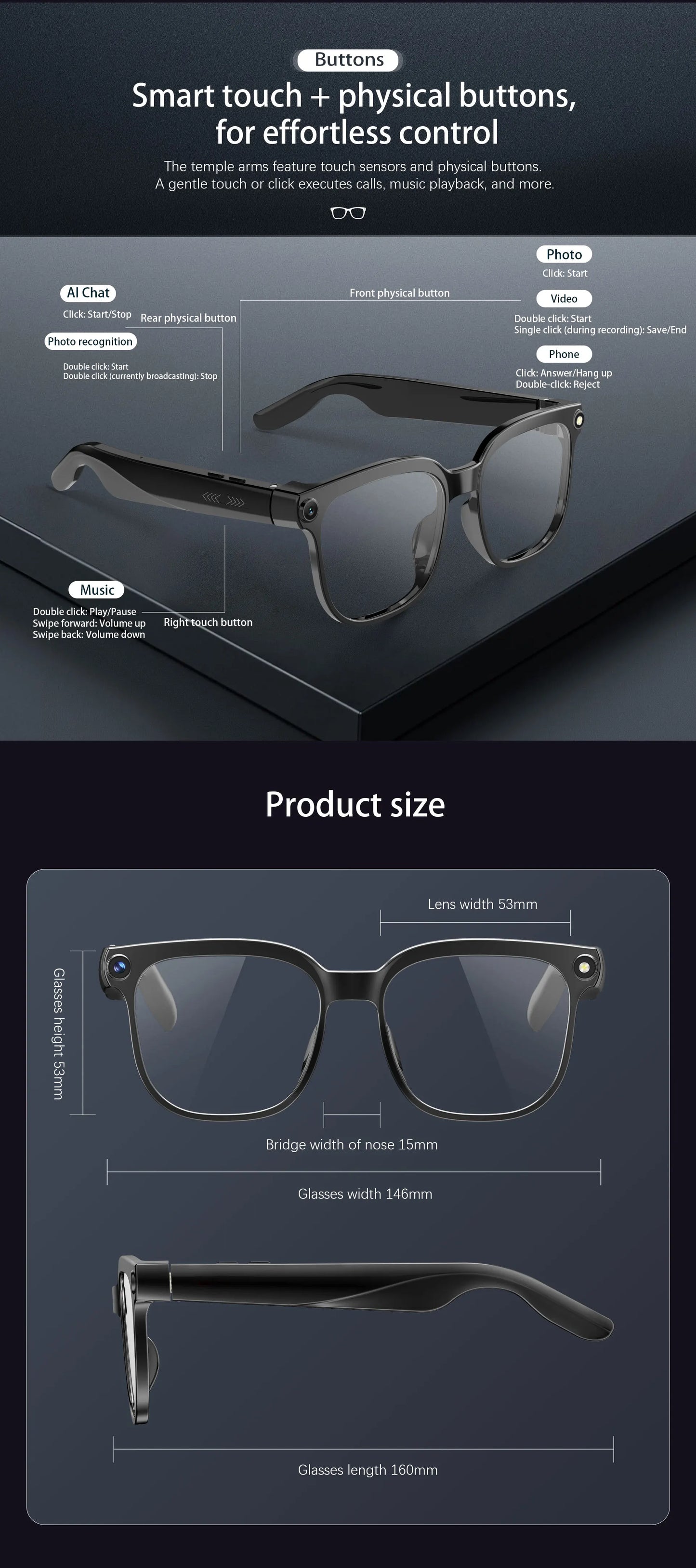 New AI Smart Glasses Camera 800W Bluetooth Sunglasses Women Photo Video Recording Dual Speaker Music Playback Smart Glasses Men