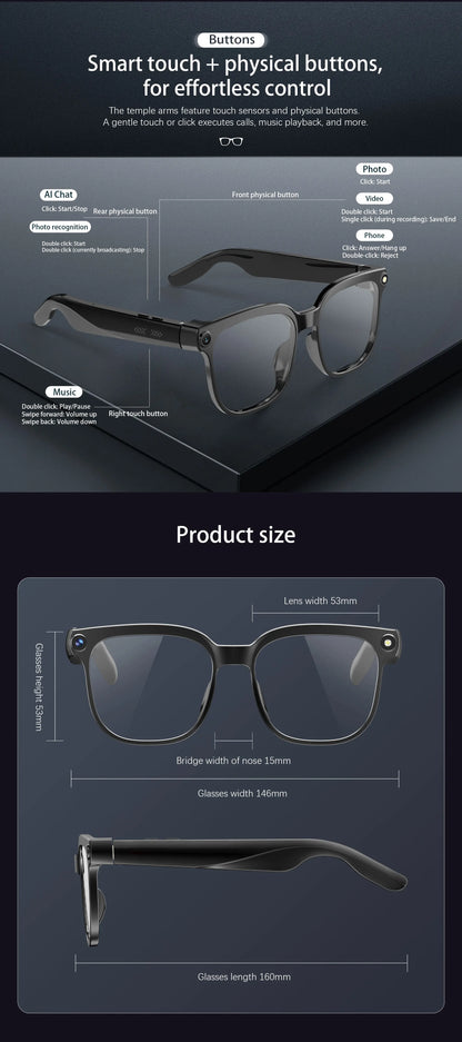 New AI Smart Glasses Camera 800W Bluetooth Sunglasses Women Photo Video Recording Dual Speaker Music Playback Smart Glasses Men