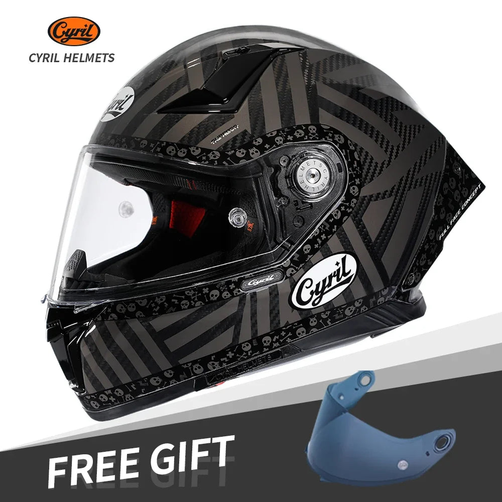 Unisex Lightweight Carbon Fiber Kevlar Full Face Motorcycle Street Bike Helmets Racing Helmet DOT ECE Approved CYRIL Casque Moto