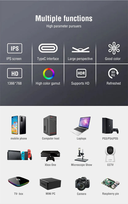 11.6 Inch Portable Monitor HDMI-Compatible Laptop second screen Gaming Extended Display For Switch/PS4/Xbox/Raspberry Pi
