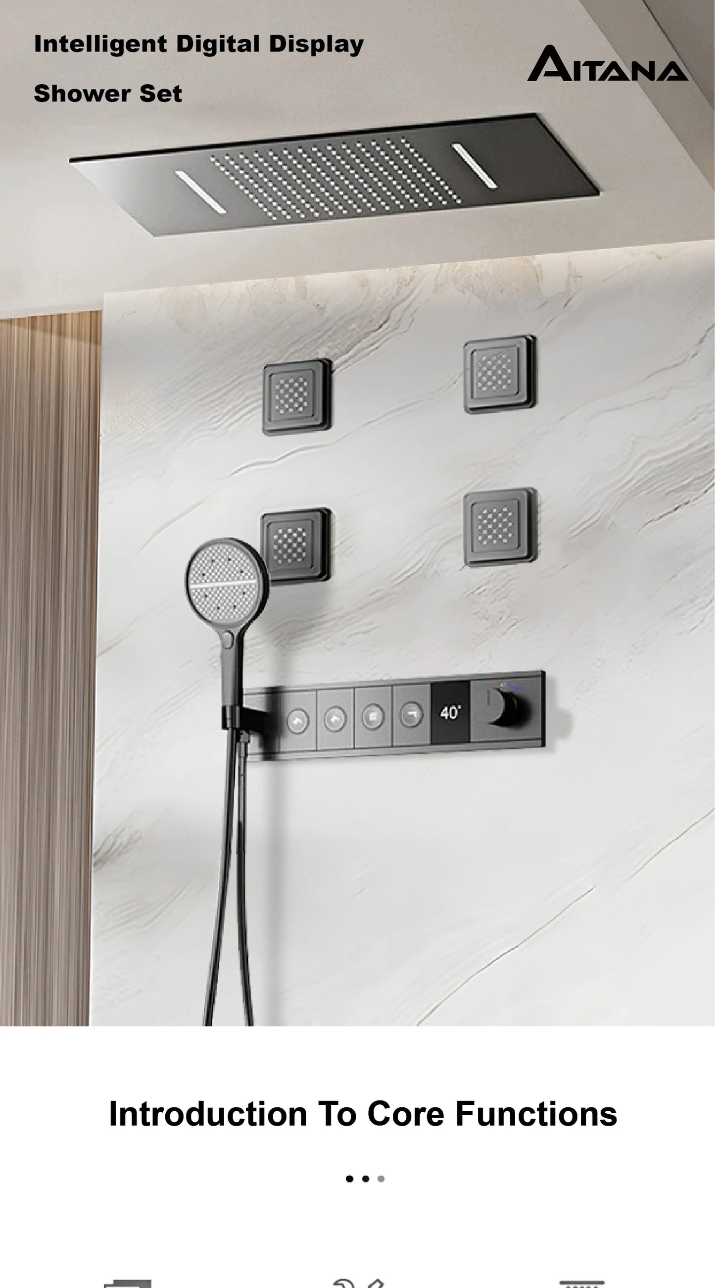 Ceiling Mounted LED Digital Display Thermostatic Shower System.Embedded waterfall style brass bathroom mixer for hot&cold water