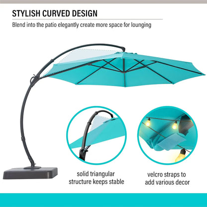 Outdoor Patio Umbrella with Base Included, Upgraded 12ft Large Sun Shade Cantilever Umbrella Deluxe Curvy Aluminum, Customized