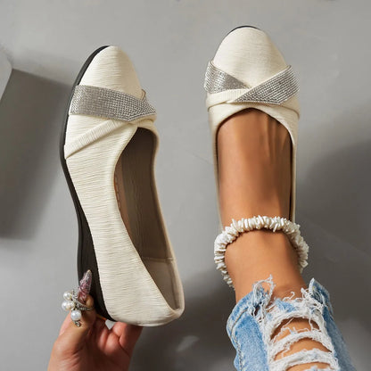 French-style Temperament Ballet Shoes, Low-heeled Comfortable and Stylish Single Shoes, Rhinestone-decorated Low-cut Women's Fla