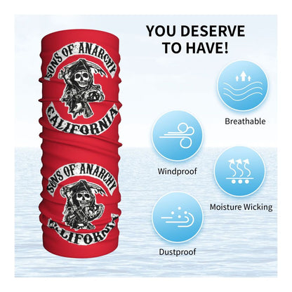 Custom 1 Percenter Essential Sons Bandana Neck Gaiter for Ski Camping Men Women Wrap Scarf TV Show Anarchy Headband Warmer