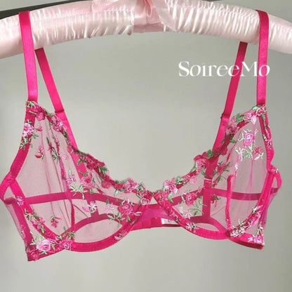 French Floral Lace Bra Set Sheer Mesh Underwire Bralette Lightweight Comfortable Sexy Lingerie for Large Bust AU S-XL MOYIS Sexy
