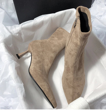 Pointed Toe Women Sock Short Boots Fashion Side Zippers Slim Ankle Booties Thin High Heel Autumn Winter Ladies Shoes