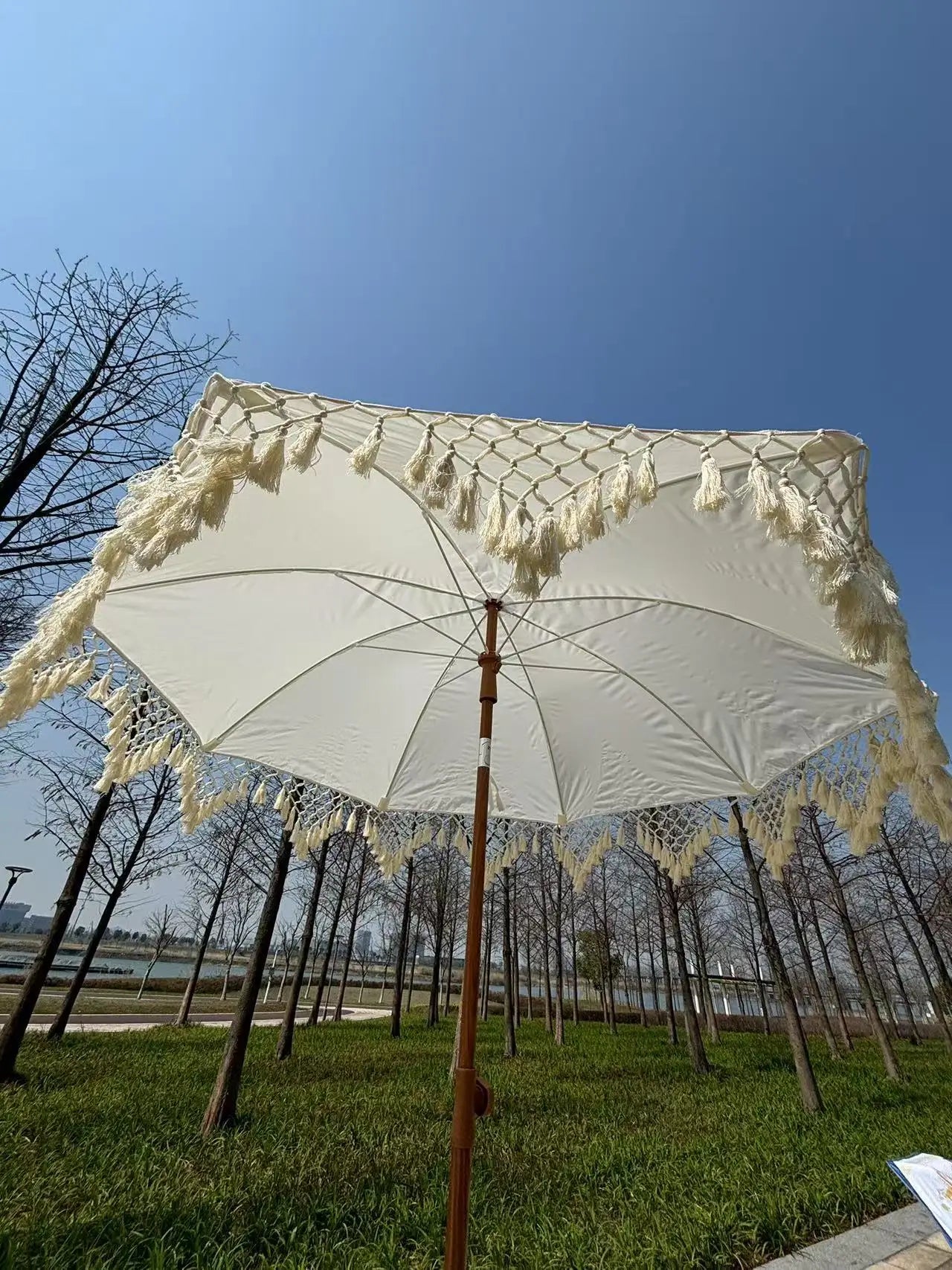 Outdoor fringed umbrella Bohemian wind beach umbrella Triangular fringed lace retro wind garden parasol