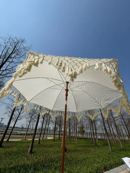 Outdoor fringed umbrella Bohemian wind beach umbrella Triangular fringed lace retro wind garden parasol