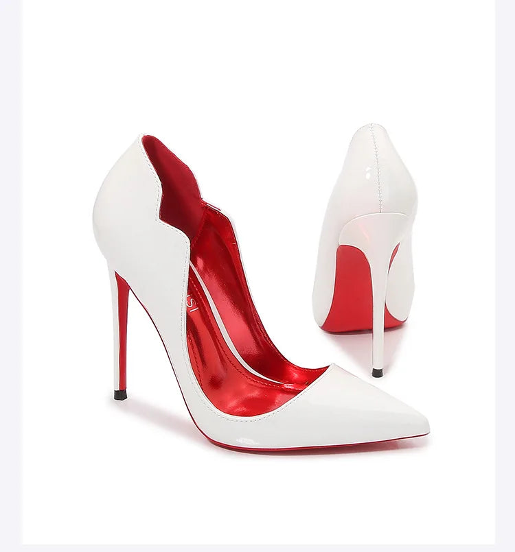 Black Curl Upper Women Patent PU Pointed Toe Stiletto 12cm High Heels Sexy Ladies Party Dress Shoes Club Dance Women Pumps