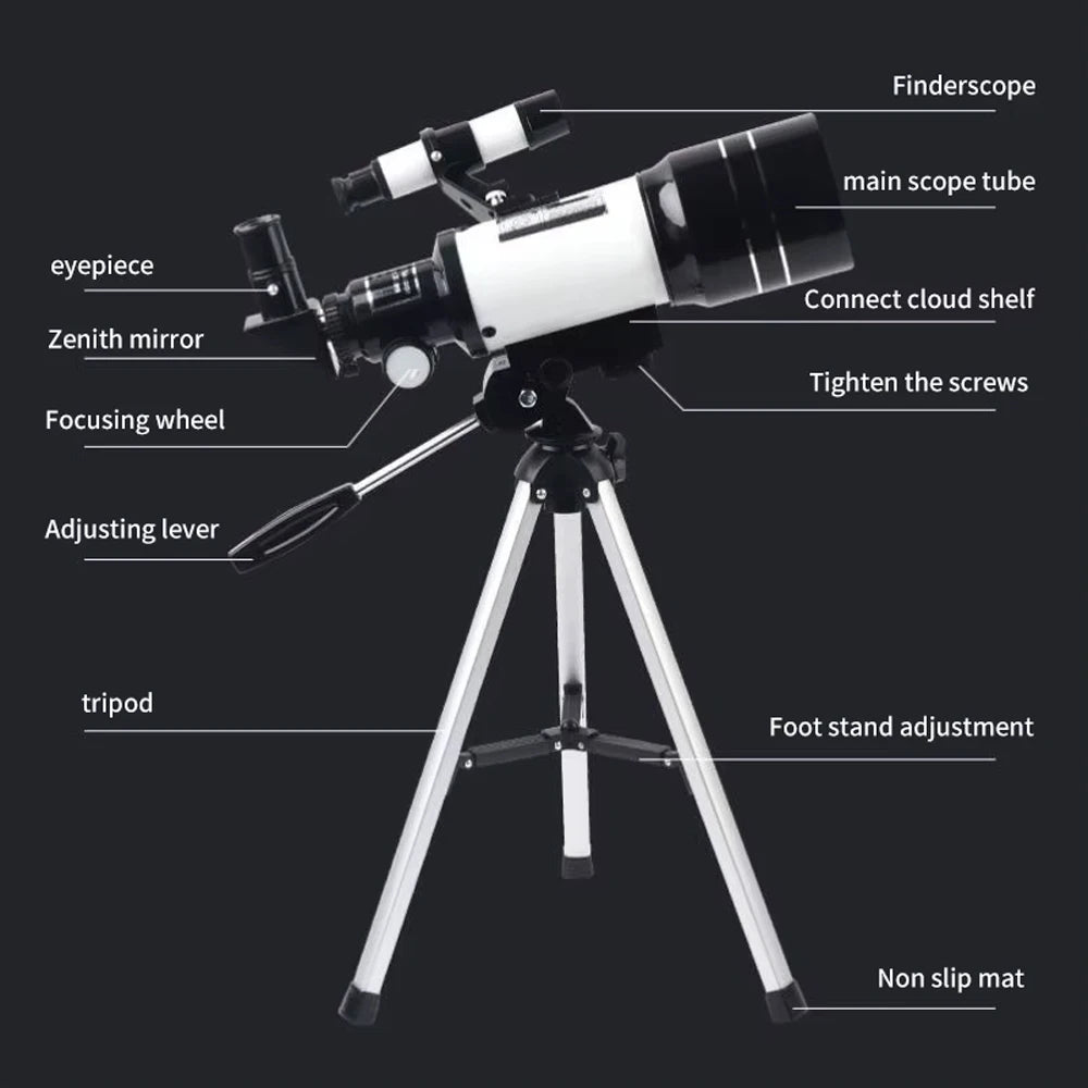 150X Astronomical Telescope , 70mm Aperture Refractor Portable Travel Telescope with Phone Adapter &Wireless Remote