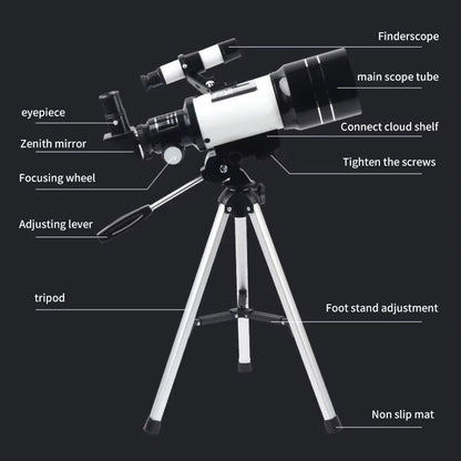 150X Astronomical Telescope , 70mm Aperture Refractor Portable Travel Telescope with Phone Adapter &Wireless Remote
