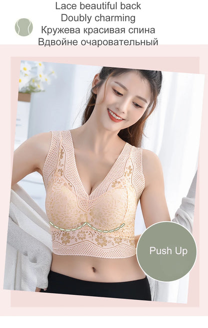 Breathable Female Vest Sexy Lace Bra Beauty Back Women Wire Free Push Up Bralette Underwear Seamless Wireless Gather Brassiere