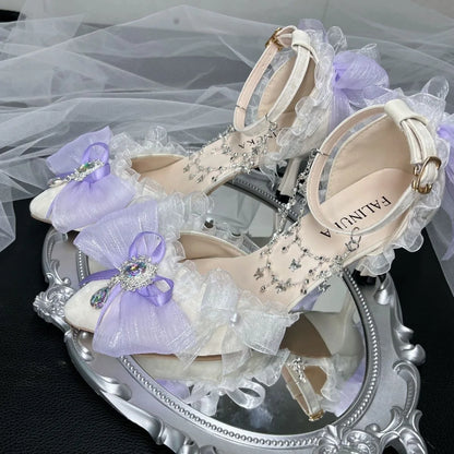 heels for ladies purple Elegant woman heeled shoes designer lolita cosplay party shoes bridal heels pointed tea y2k heels