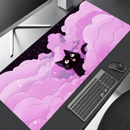 Black Cat Clouds Fast Delivery Keyboard pad lock-edge Extended Mousepad kawaii Pink Purple Office desktop protection pad XXL rug