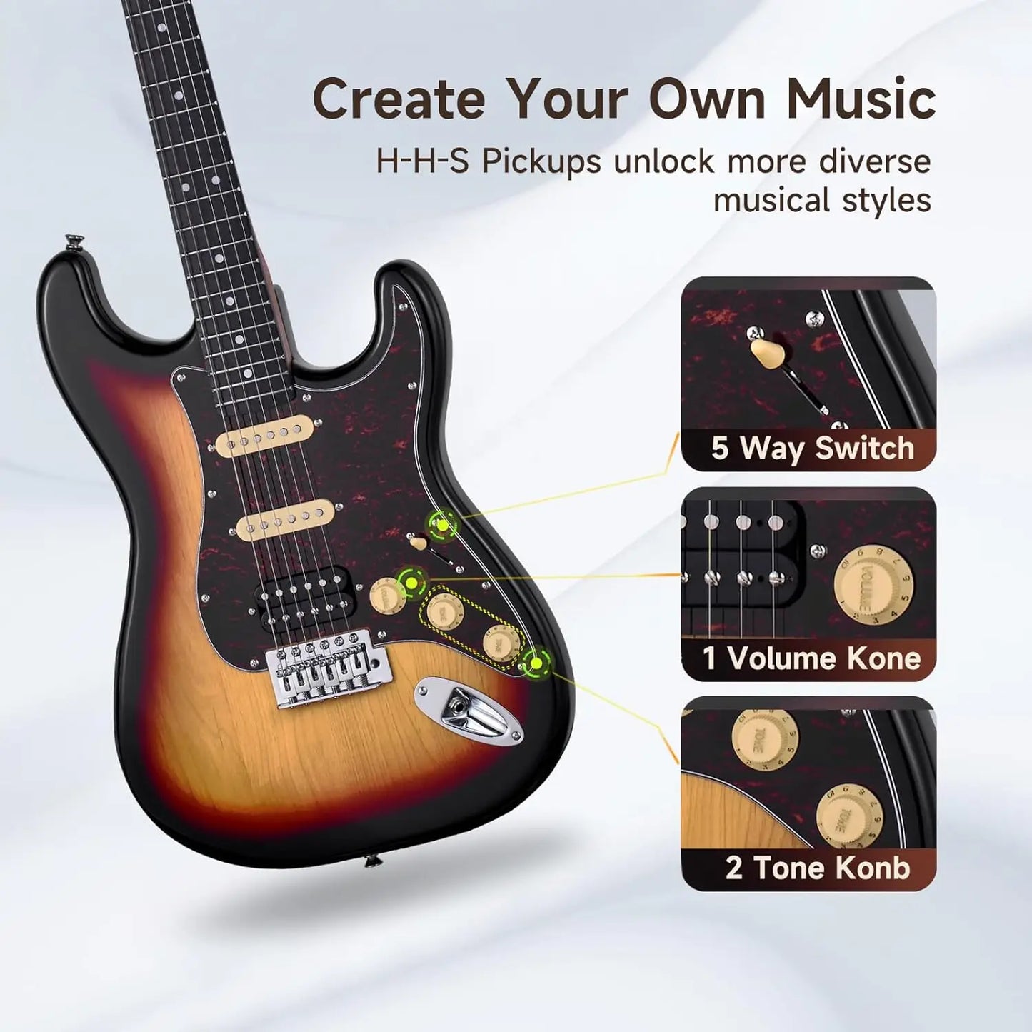 MOOER MSC10 Pro Series Electric Guitar Sunburst