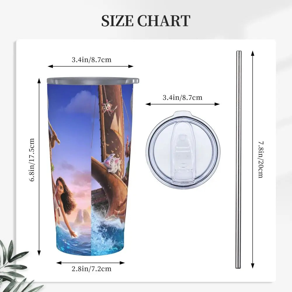 Moana and Pua Cartoon Movie Insulated Tumbler with Straws Stainless Steel Coffee Mugs Double Wall Car Bottle Cups 20oz