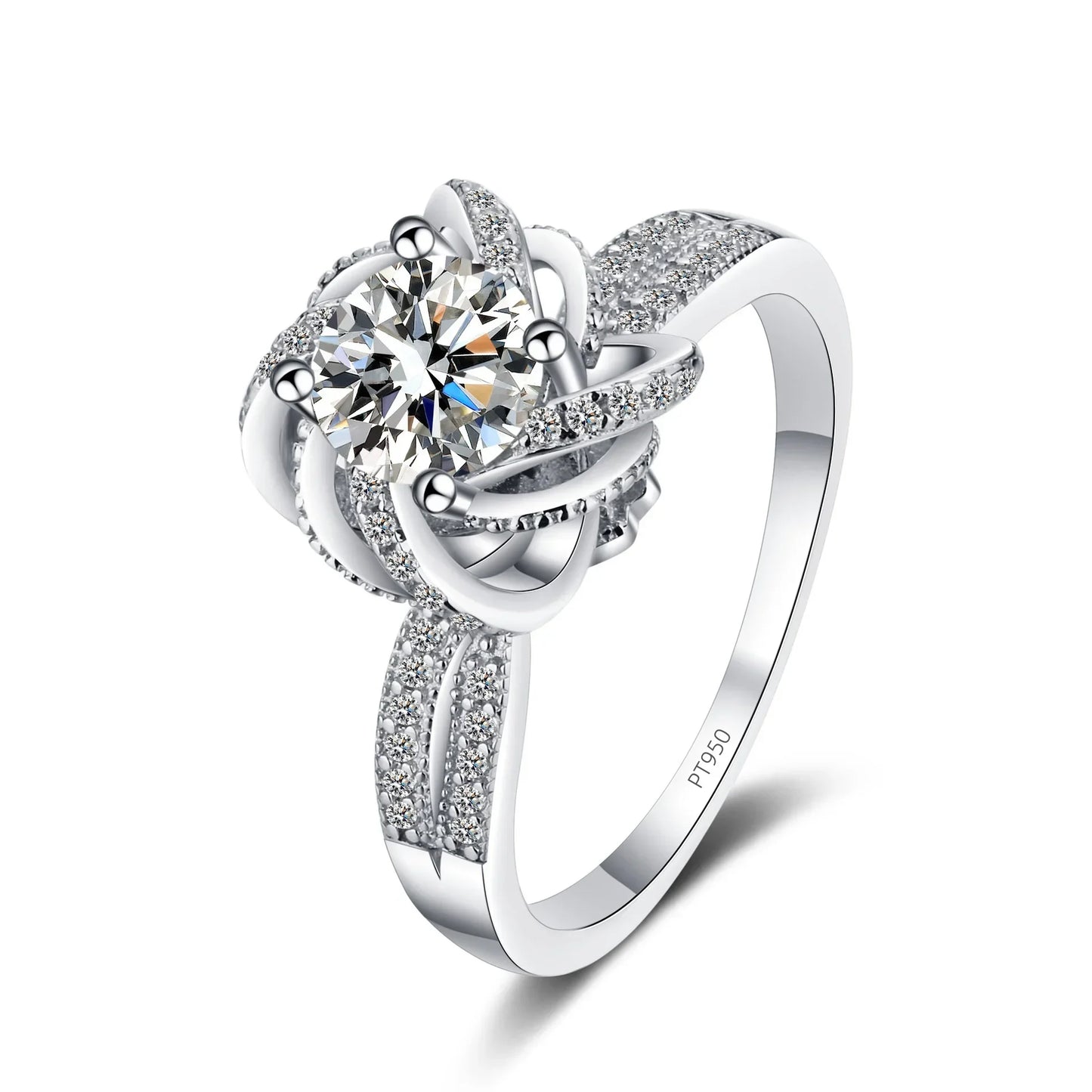 18K White Gold 1-2 Carat Moissanite Ring for Women Platinum Pt950 Spinning Rose Romantic Ring Luxury Wedding Bands Fine Jewelry