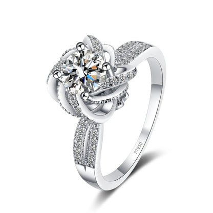 18K White Gold 1-2 Carat Moissanite Ring for Women Platinum Pt950 Spinning Rose Romantic Ring Luxury Wedding Bands Fine Jewelry