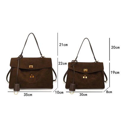 Luxury Brand Women Messenger Bags Soft Leather Brown Suede Hand Held Totes Gold Buckle Women Shoulder Bags Lady Trend Satchel