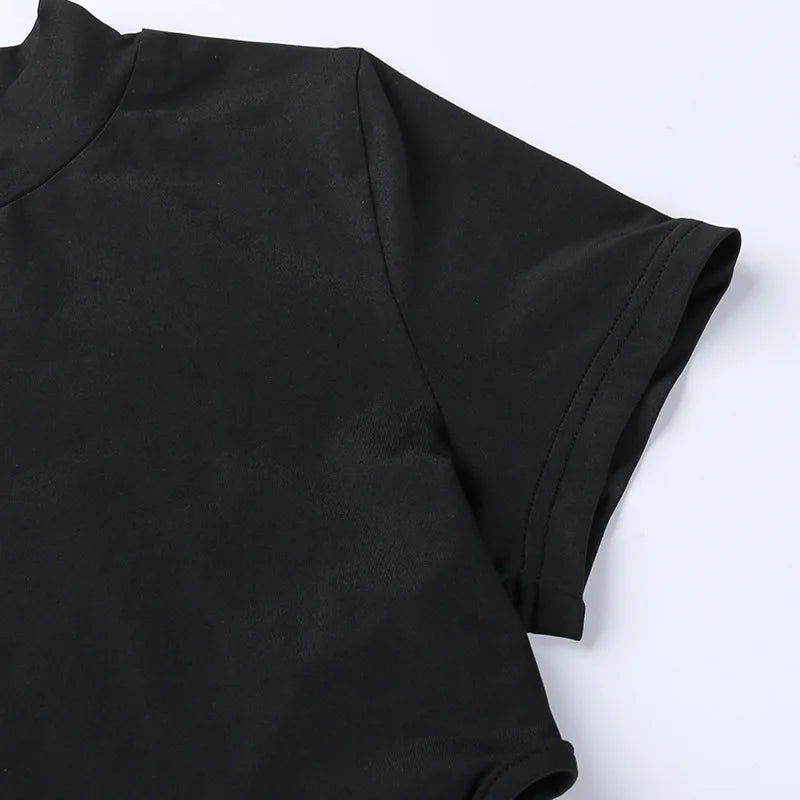 Short Sleeve Bodysuit, Mock Neck Women Y2k Clothes, Hollow Out One-Piece Body Feminino, Lace Up Club Outfits, Sexy Lingerie