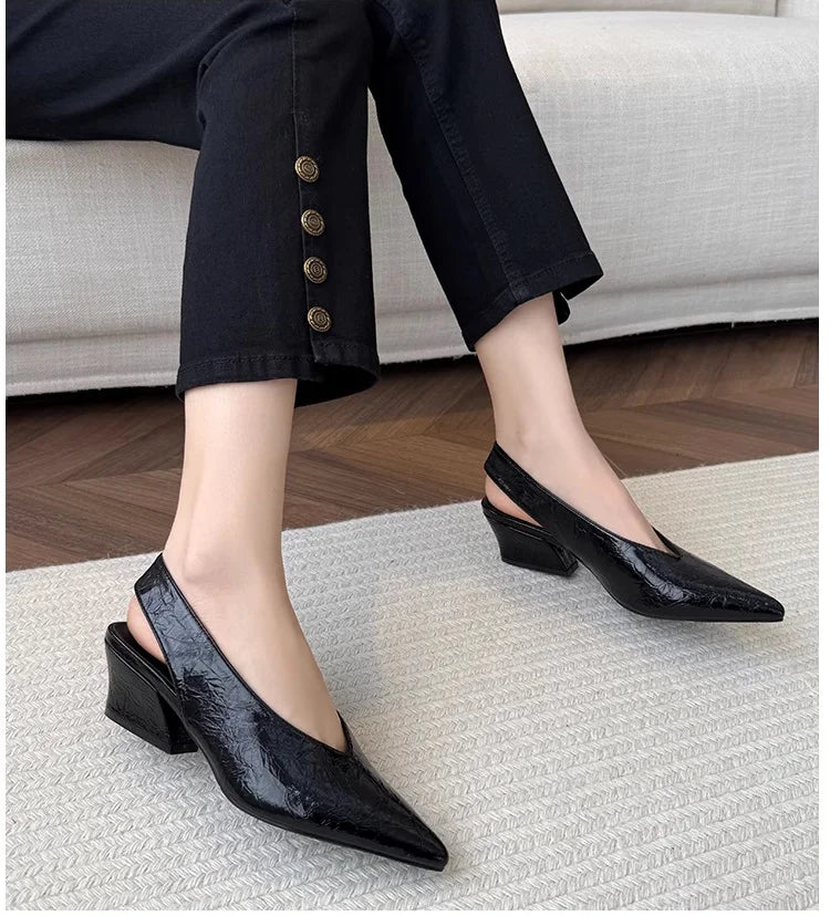 Sandals Luxury Brand Sexy Dress Shoes Elegant Chunky High Heeeled Pumps Sexy Pointed Toe Evening Shoes Women Shoes V Cut Shoes