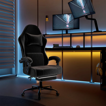 Ergonomic Gaming Chair, Electronic Gaming Chair With Massage Lumbar Support And Foot Pedals, Fabric Computer Chair