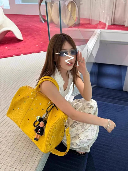 Tote Bag Women Crocodile Grain 2025 Fashion Vintage Diamond PU High-Capacity Shoulder Bag Handbag Euro-America Style