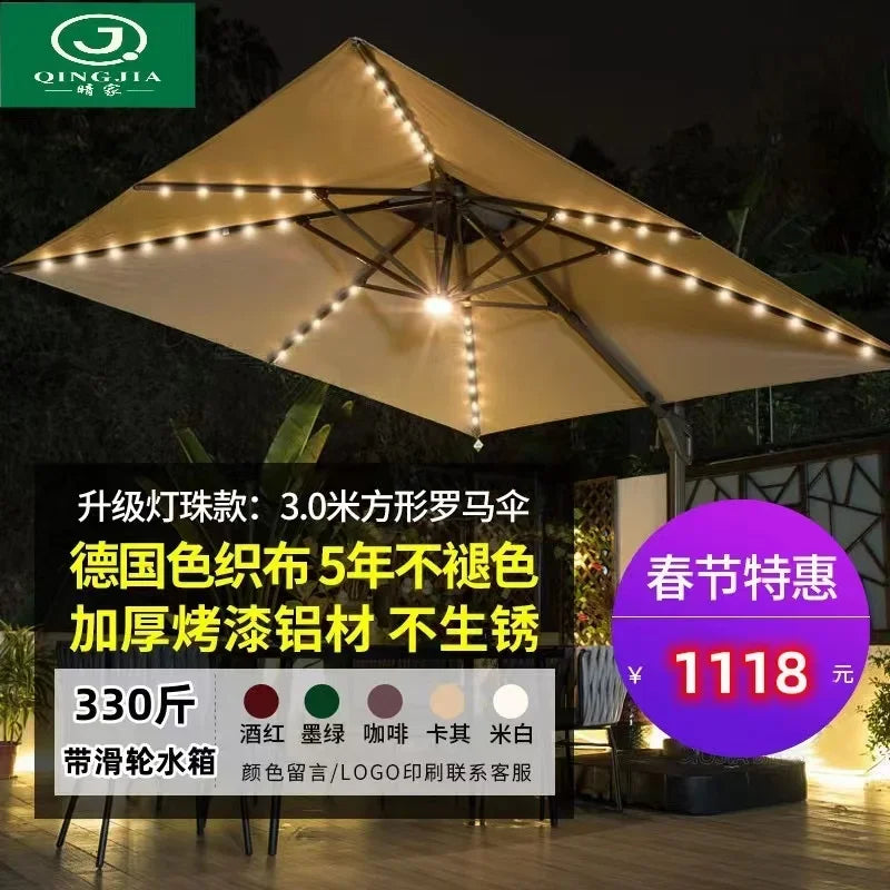 Garden Parasol Large Beach Patio Picnic Umbrella Patterned Outdoor Patio with Led Light Solar Base Wholesale Dropshipping