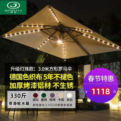 Garden Parasol Large Beach Patio Picnic Umbrella Patterned Outdoor Patio with Led Light Solar Base Wholesale Dropshipping