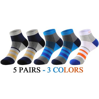 5 Pairs/Lot Running Socks Men Ankle Colorful Stripes Combed Cotton Outdoor Gym Compression Short Male Socks 5 Colors New 2025