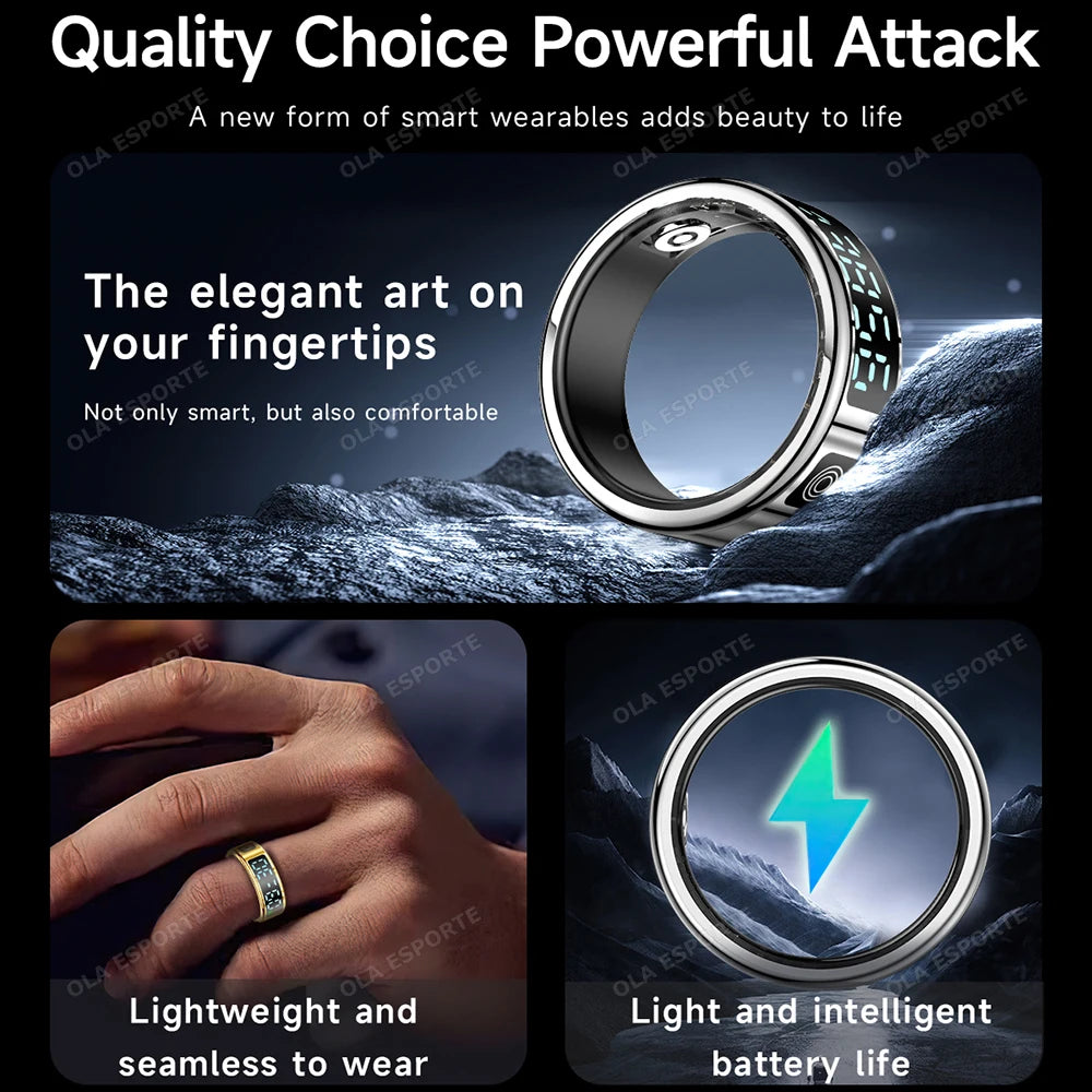 Display Screen Smart Ring Bluetooth Connection Heart Rate Sleep Monitoring Multi-function Ring Multiple Sports Modes Waterproof