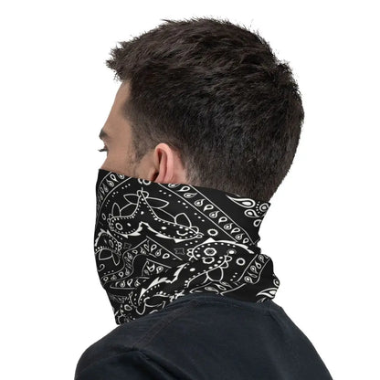 Custom Black Bandana Pattern Bandana Neck Gaiter for Hiking Cycling Women Men Wrap Scarf Paisley Style Headband Warmer