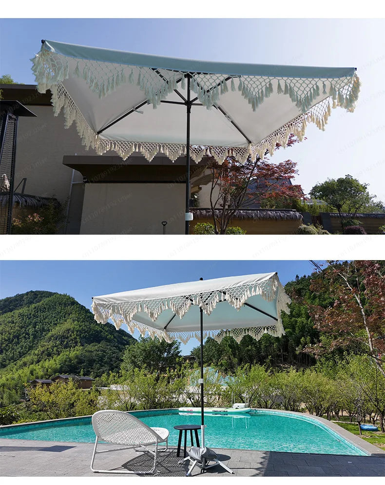 Seaside Resort Beach Umbrella Courtyard Tassel  Pool Terrace Parasol Square Umbrella