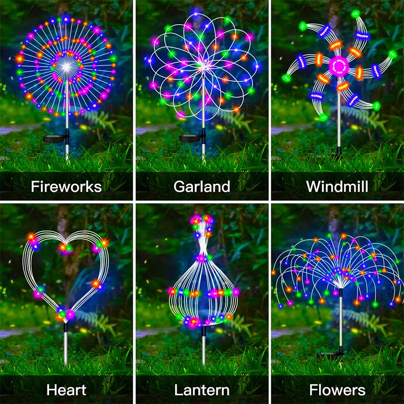 Solar LED Firework Fairy Lights, Waterproof, Garden Decoration, Lawn, Pathway, Solar Lamp, Outdoor Light