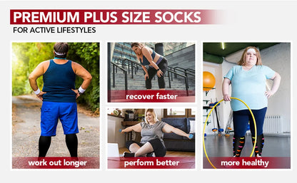 2XL-7XL Plus Size 20-30 mmHg Compression Socks for Women Men Wide Calf Extra Large Knee High Flight Sock for Circulation Support