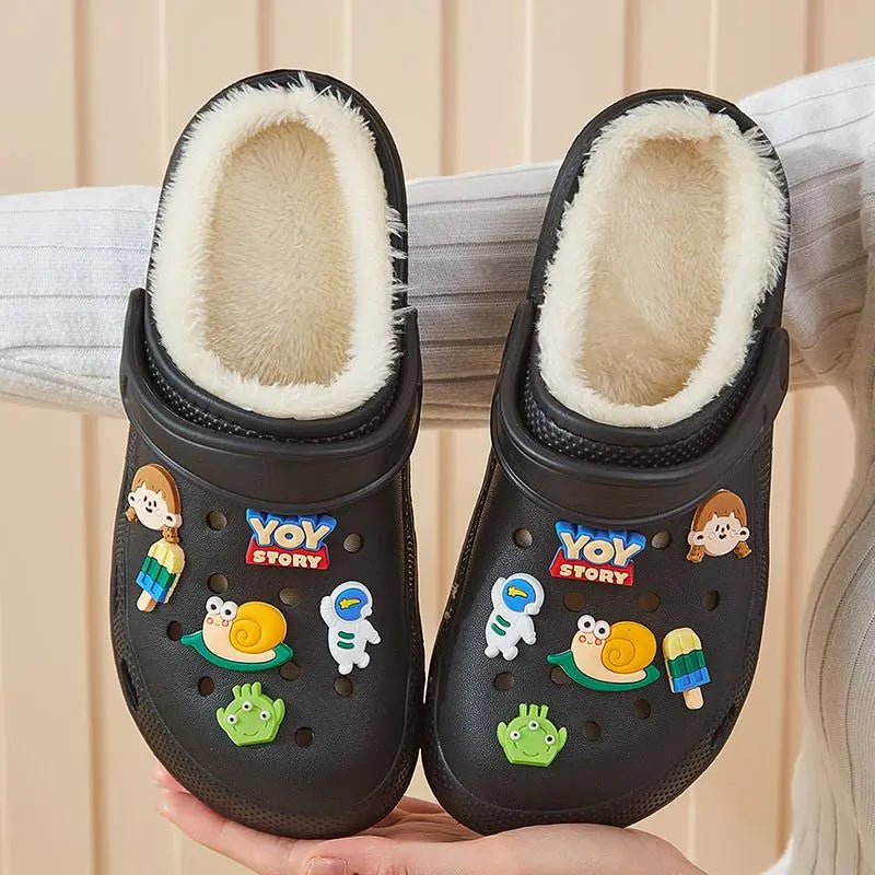 Winter Women Slippers Platform Clogs Warm Furry Slippers Fur Indoor Home Cotton Shoes Female Fluffy Slides Plush Slippers