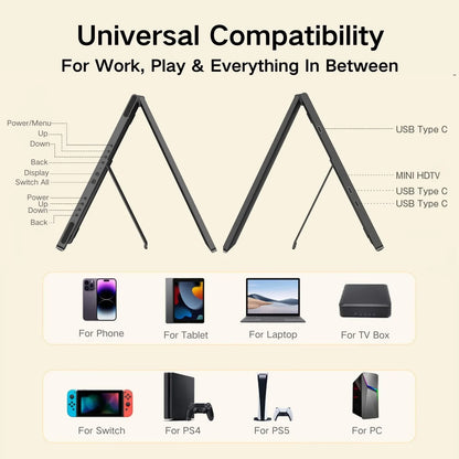 UPERFECT 15.6' Stacked Foldable Dual Monitor FHD 100% SRGB Laptop Screen Extender Portable Monitor for Windows Mac OS with Stand