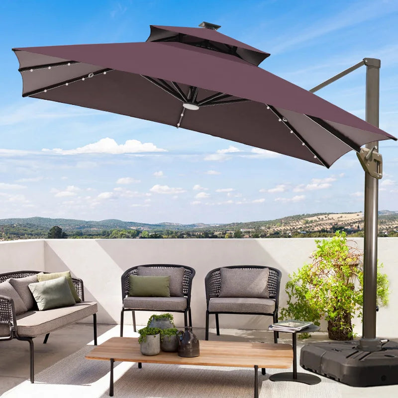 Led Big Size Umbrella Parasol Metal 3M Dia Solar Panel Patio Restaurant Umbrella Outdoor Garden Nature Wholesale Beach Umbrellas
