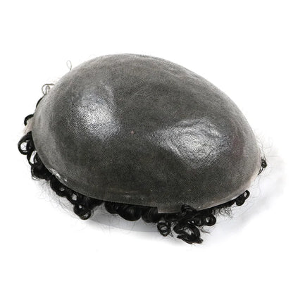 Undetectable Afo Man Jet Black 18mm Curly Micro Skin Base Men Toupee Natural Hairline Man's Curly Human Hair Prosthesis System