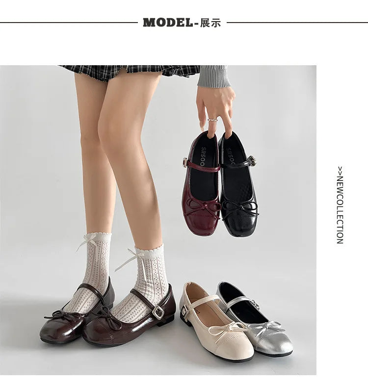 2026 New Spring Vintage Women Ballet Flats Shoes Comfort Round Toe Soft Sole Shoes Elegant Butterfly-knot Dress Grandma's Shoes