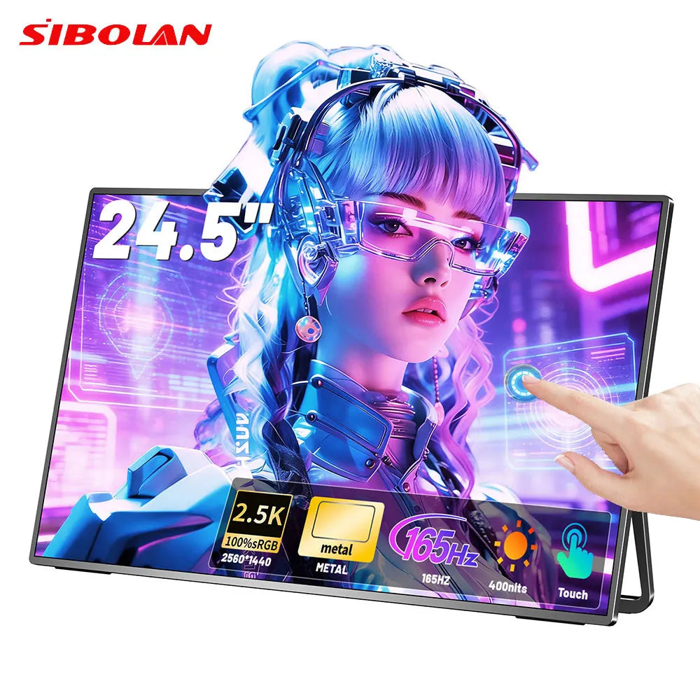 Sibolan 24.5" 2.5K Touchscreen Portable Monitor 165Hz 100% sRGB 400nit Metal Body Gaming Laptop Display Extender For Win & Mac