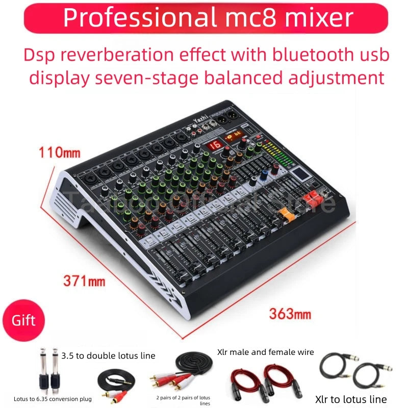 4/6/8/12 Channel Audio Mixer 5.0 Bluetooth 48V Phantom Power DSP Mixing Console 7 Band EQ Sound Box XLR/USB/TRS For Karaoke DJ