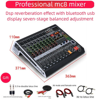 4/6/8/12 Channel Audio Mixer 5.0 Bluetooth 48V Phantom Power DSP Mixing Console 7 Band EQ Sound Box XLR/USB/TRS For Karaoke DJ