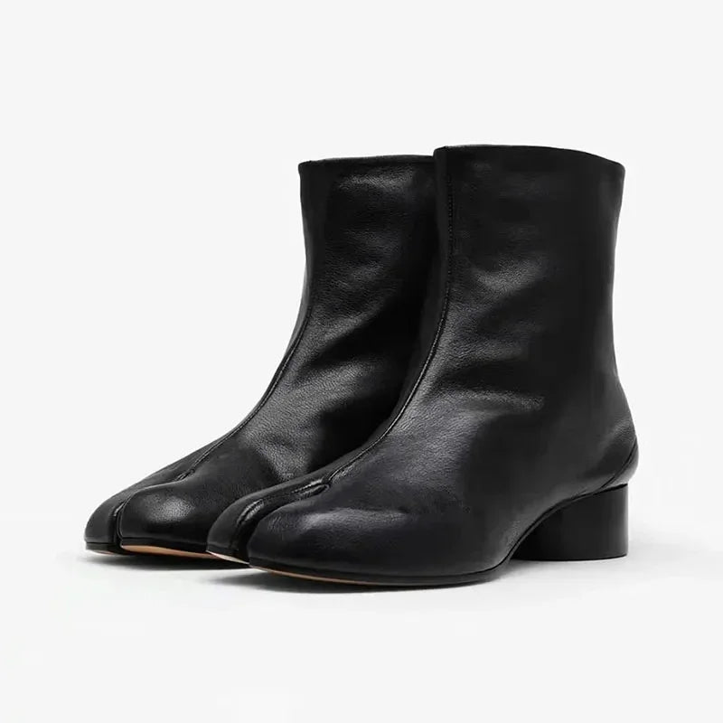 Luxury Design Fashion Split Toe Shoes 2026 Autumn Winter New Ankle Boots Genuine Leather Low Heels Women's Boots
