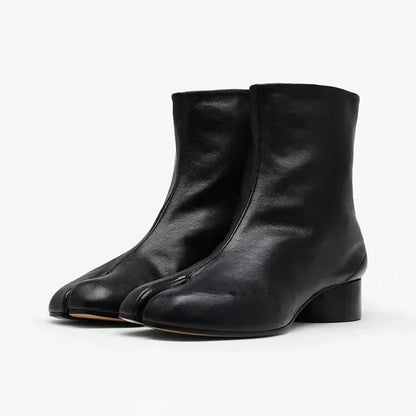Luxury Design Fashion Split Toe Shoes 2026 Autumn Winter New Ankle Boots Genuine Leather Low Heels Women's Boots